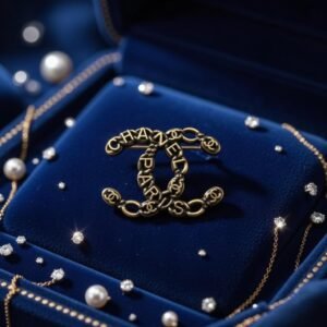 Broche Chanel CC “CHANEL PARIS” – Chaînes Entrelacées Dorées, Métal Doré Iconique
