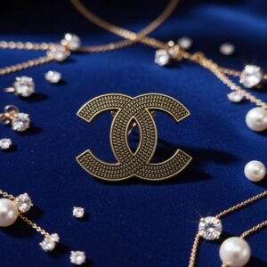 Broche Chanel CC Tressée Iconique – Motif Maille Chaîne Dorée Texturée, Métal Doré Vintage